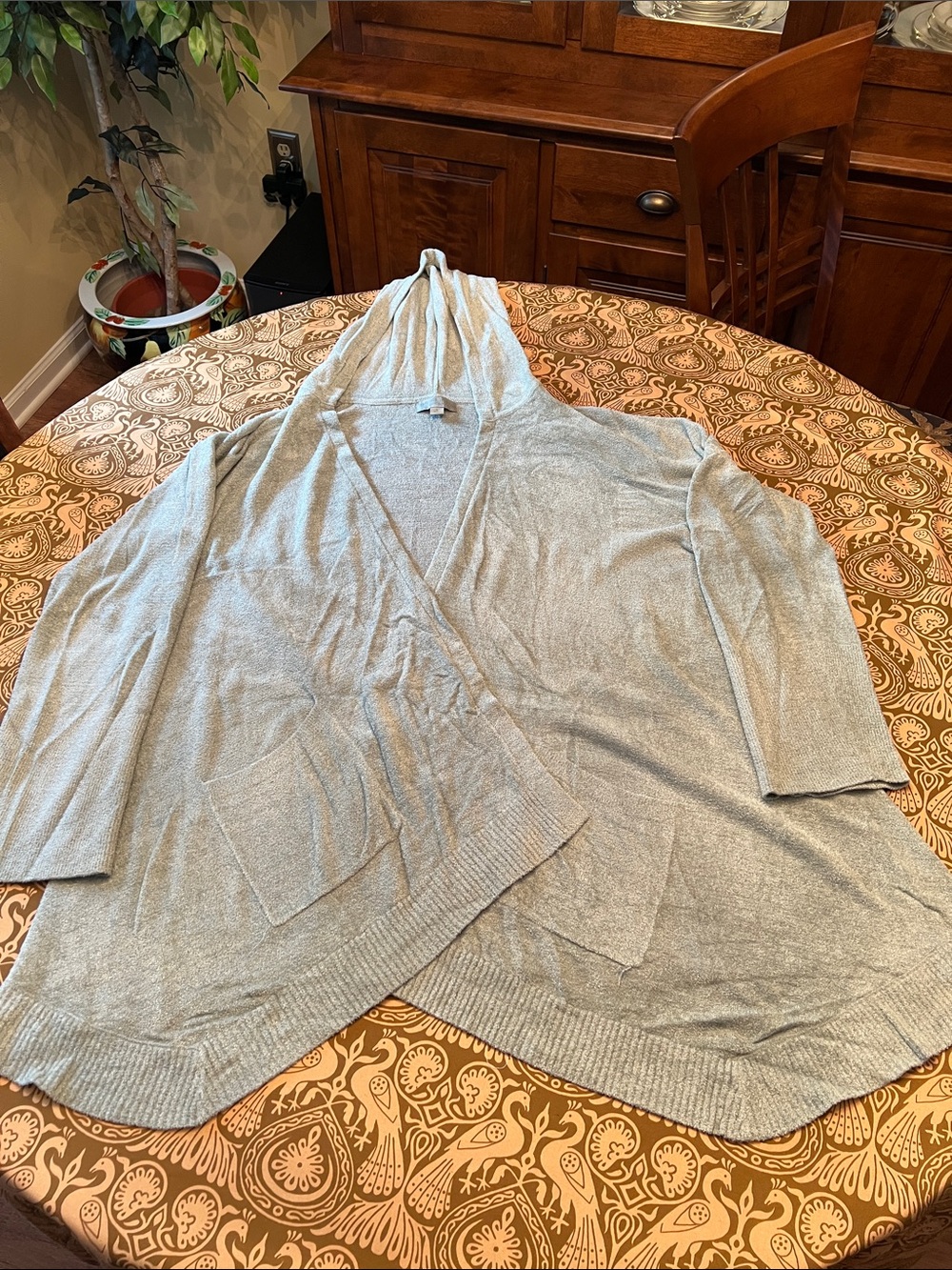 Barefoot Dreams Light Blue/Gray Hooded Wrap Cardigan